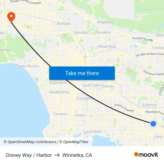 Disney Way / Harbor to Winnetka, CA map