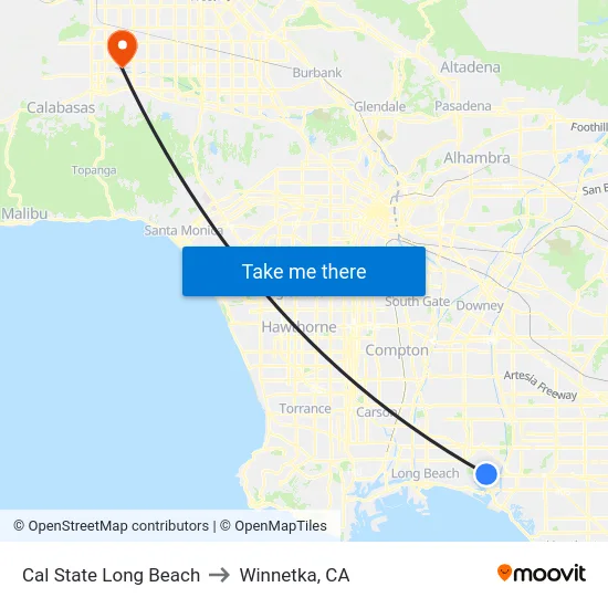 Cal State Long Beach to Winnetka, CA map