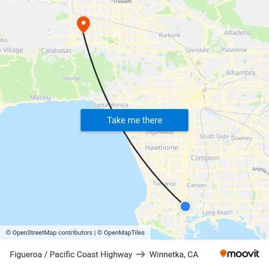 Figueroa / Pacific Coast Highway to Winnetka, CA map
