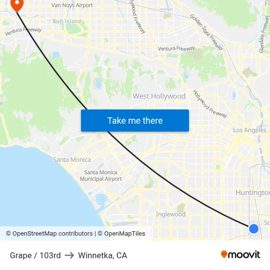 Grape / 103rd to Winnetka, CA map