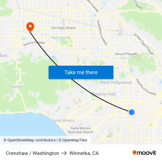 Crenshaw / Washington to Winnetka, CA map