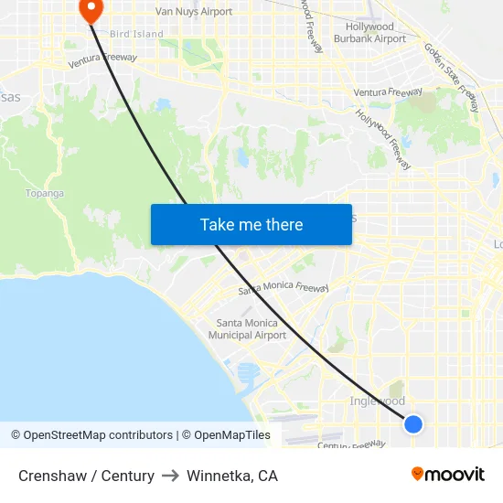 Crenshaw / Century to Winnetka, CA map