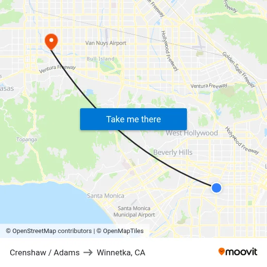 Crenshaw / Adams to Winnetka, CA map