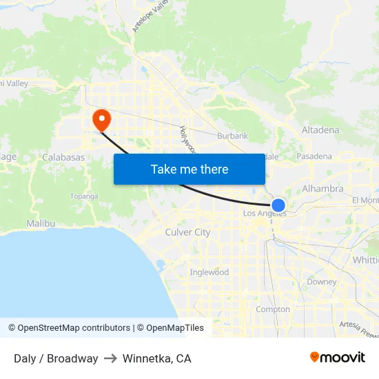 Daly / Broadway to Winnetka, CA map