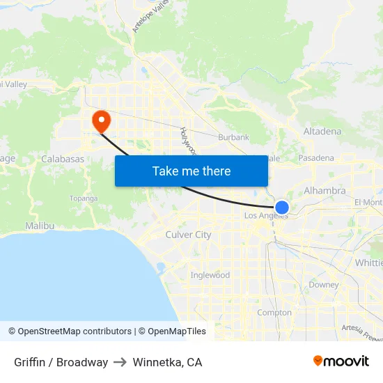 Griffin / Broadway to Winnetka, CA map