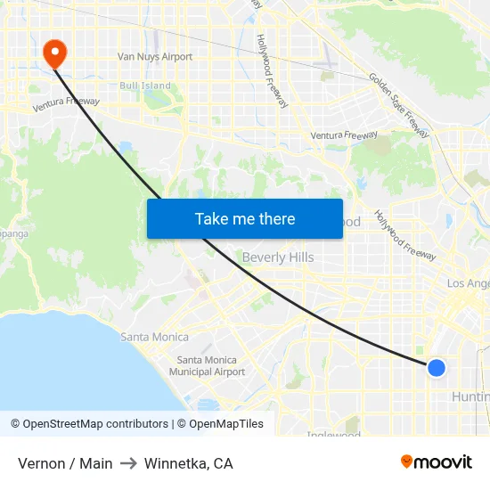 Vernon / Main to Winnetka, CA map