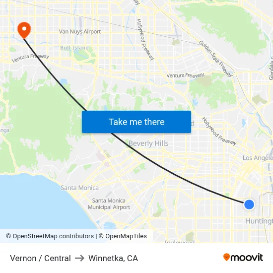 Vernon / Central to Winnetka, CA map