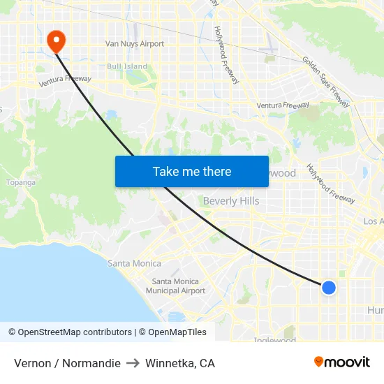 Vernon / Normandie to Winnetka, CA map