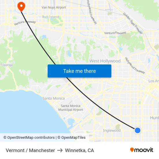 Vermont / Manchester to Winnetka, CA map