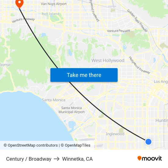 Century / Broadway to Winnetka, CA map