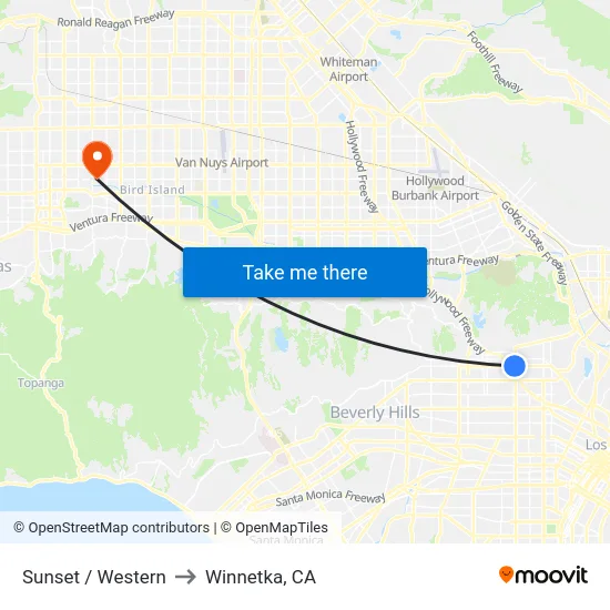 Sunset / Western to Winnetka, CA map