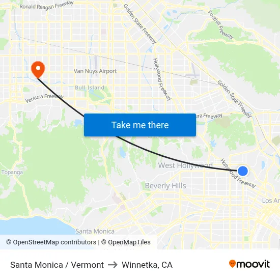 Santa Monica / Vermont to Winnetka, CA map