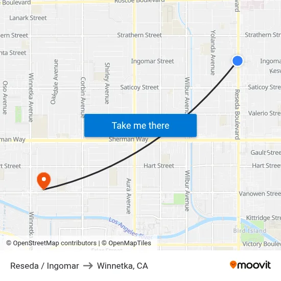 Reseda / Ingomar to Winnetka, CA map