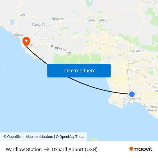 Wardlow Station to Oxnard Airport (OXR) map