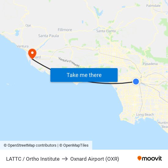 LATTC / Ortho Institute to Oxnard Airport (OXR) map