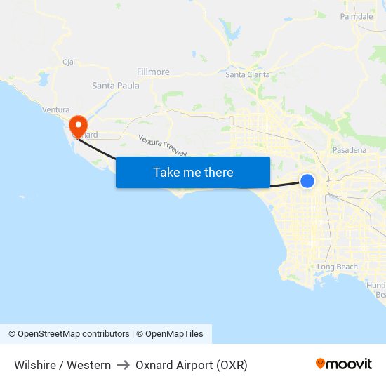 Wilshire / Western to Oxnard Airport (OXR) map