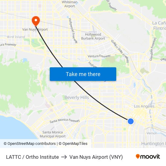 LATTC / Ortho Institute to Van Nuys Airport (VNY) map