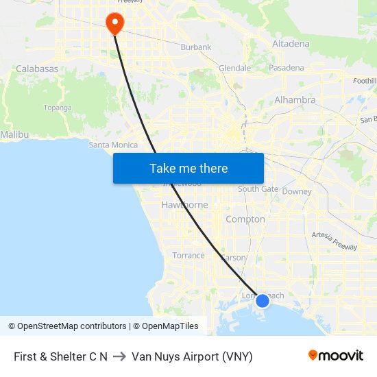 First & Shelter C N to Van Nuys Airport (VNY) map