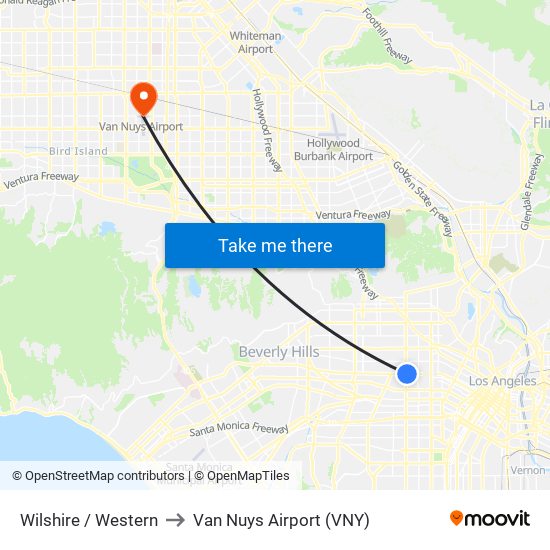 Wilshire / Western to Van Nuys Airport (VNY) map