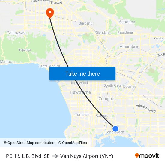 PCH & L.B. Blvd. SE to Van Nuys Airport (VNY) map