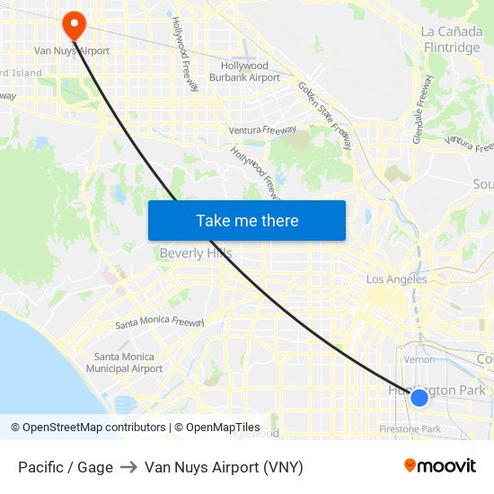 Pacific / Gage to Van Nuys Airport (VNY) map