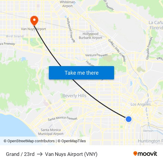 Grand / 23rd to Van Nuys Airport (VNY) map