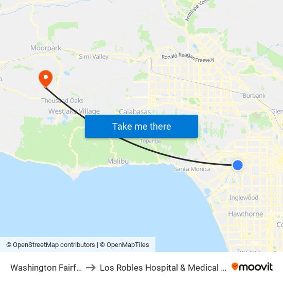 Washington Fairfax Hub to Los Robles Hospital & Medical Center CR2 map