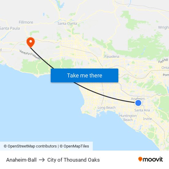 Anaheim-Ball to City of Thousand Oaks map