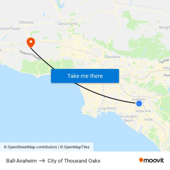 Ball-Anaheim to City of Thousand Oaks map