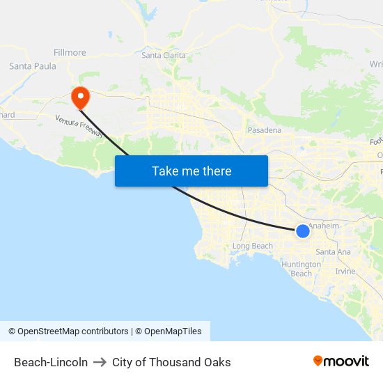 Beach-Lincoln to City of Thousand Oaks map