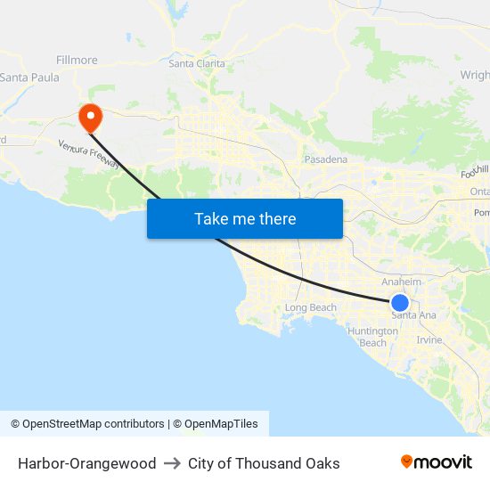 Harbor-Orangewood to City of Thousand Oaks map