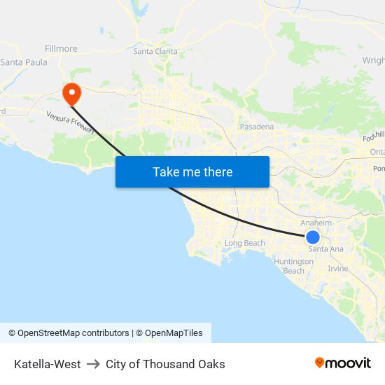 Katella-West to City of Thousand Oaks map