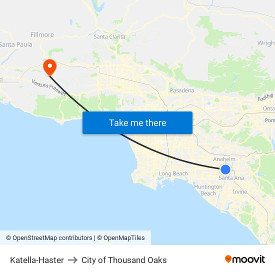 Katella-Haster to City of Thousand Oaks map
