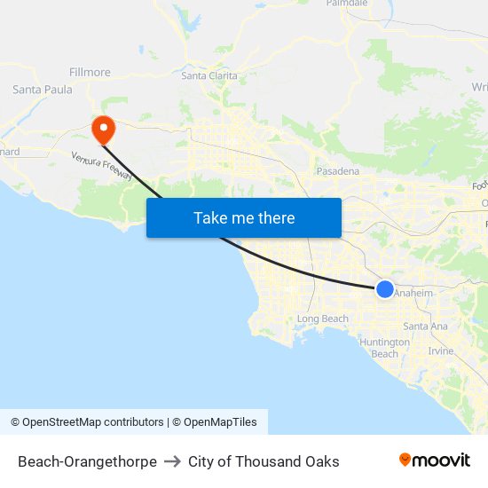 Beach-Orangethorpe to City of Thousand Oaks map