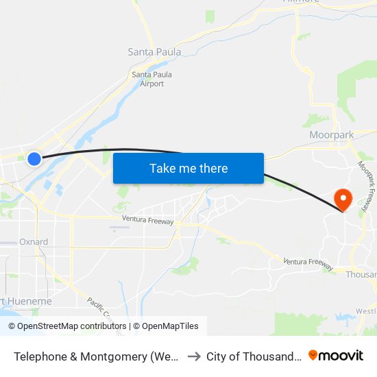 Telephone & Montgomery (Westbound) to City of Thousand Oaks map