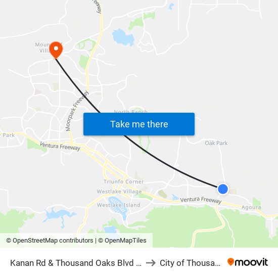 Kanan Rd & Thousand Oaks Blvd (Southbound) to City of Thousand Oaks map
