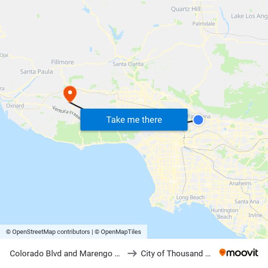 Colorado Blvd and Marengo Ave W to City of Thousand Oaks map