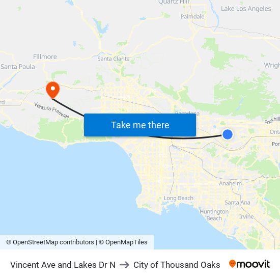 Vincent Ave and Lakes Dr N to City of Thousand Oaks map