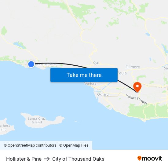 Hollister & Pine to City of Thousand Oaks map