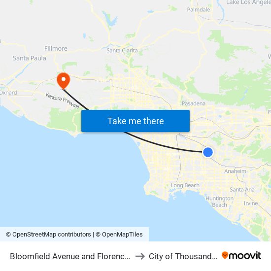 Bloomfield Avenue and Florence Avenue to City of Thousand Oaks map