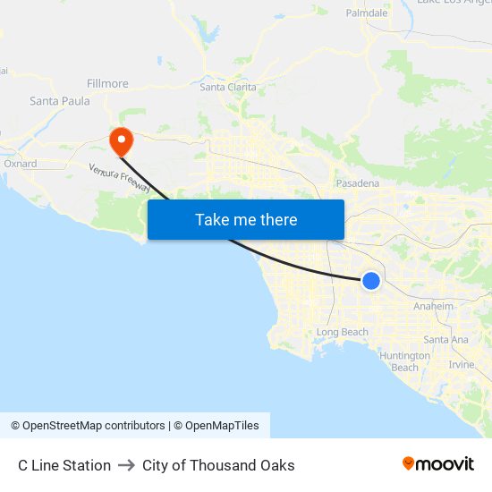 C Line Station to City of Thousand Oaks map