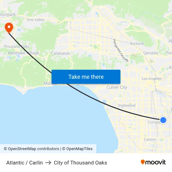 Atlantic / Carlin to City of Thousand Oaks map