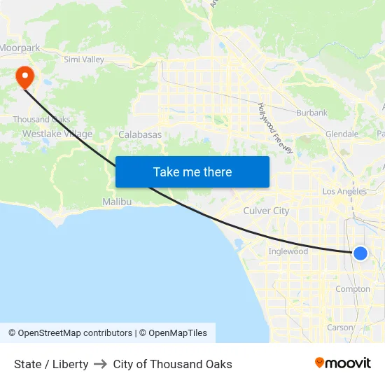 State / Liberty to City of Thousand Oaks map