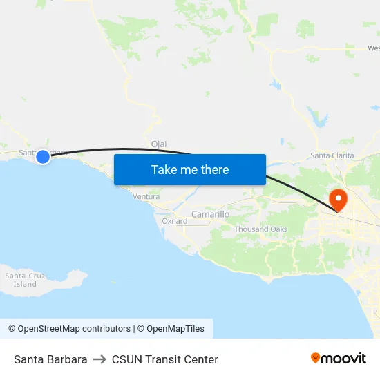 Santa Barbara to CSUN Transit Center map