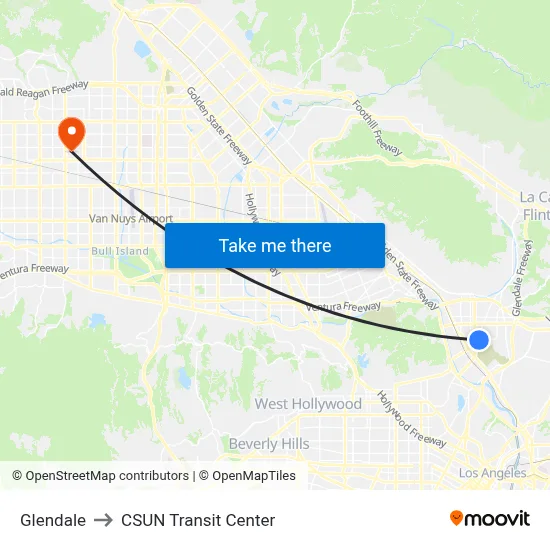 Glendale to CSUN Transit Center map