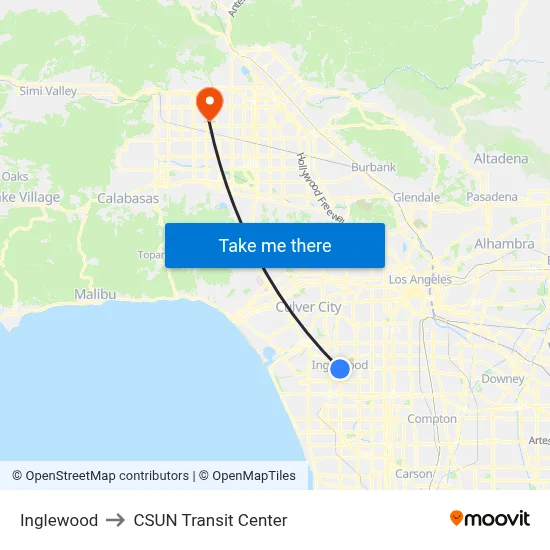 Inglewood to CSUN Transit Center map