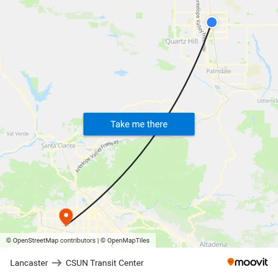 Lancaster to CSUN Transit Center map