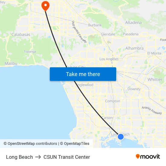 Long Beach to CSUN Transit Center map