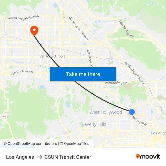 Los Angeles to CSUN Transit Center map