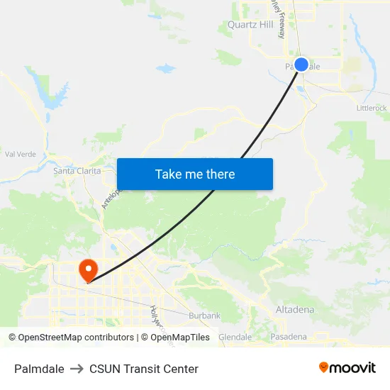 Palmdale to CSUN Transit Center map